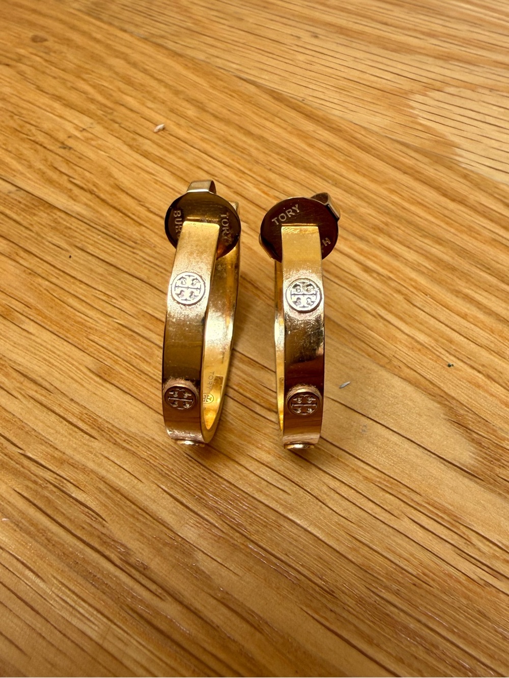 Tory Burch Gold Tone Logo Hoop Earrings